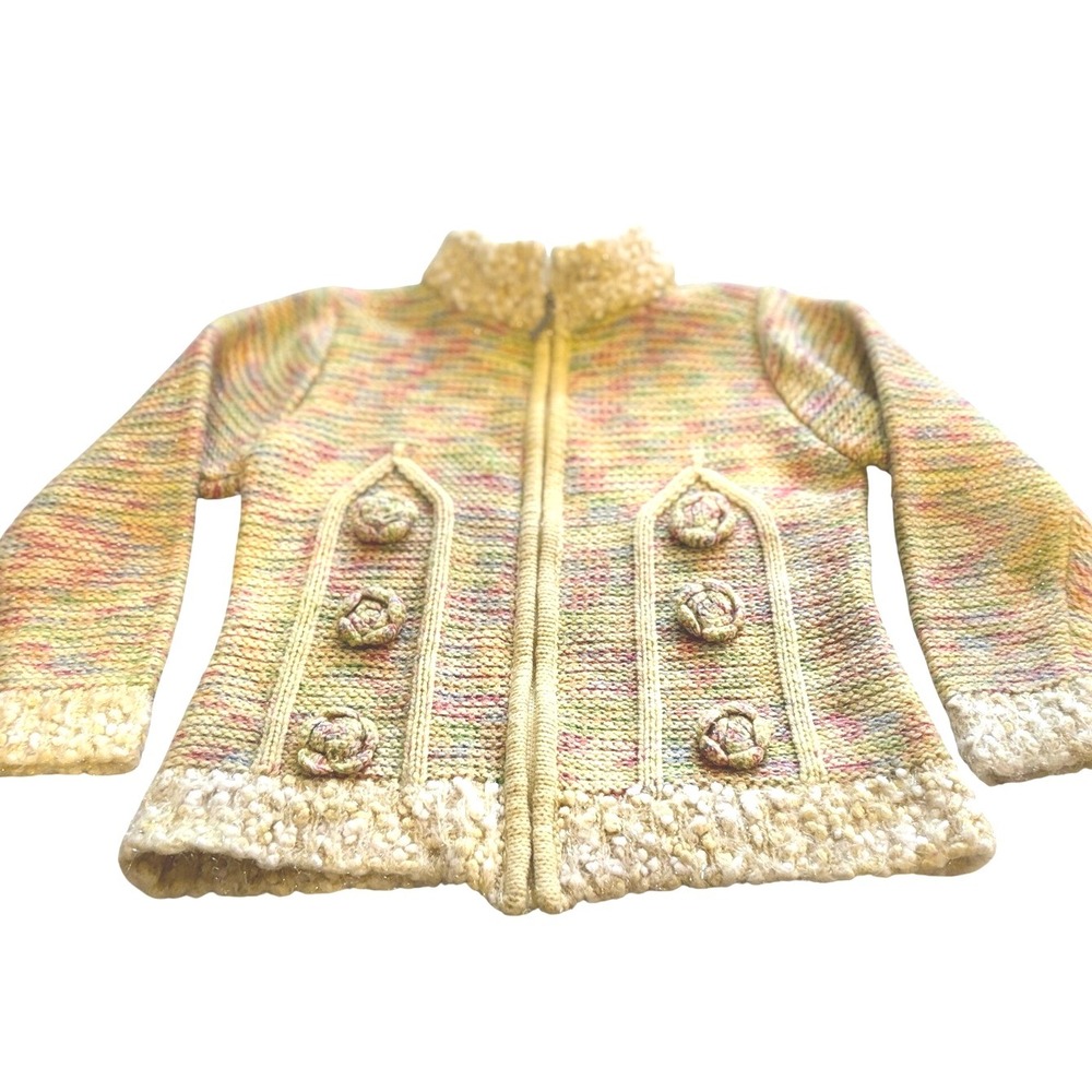 Vintage Kids Knit Zip Up Cardigan‎ Sweater Jacket Floral Rainbow Girls 2T 3T